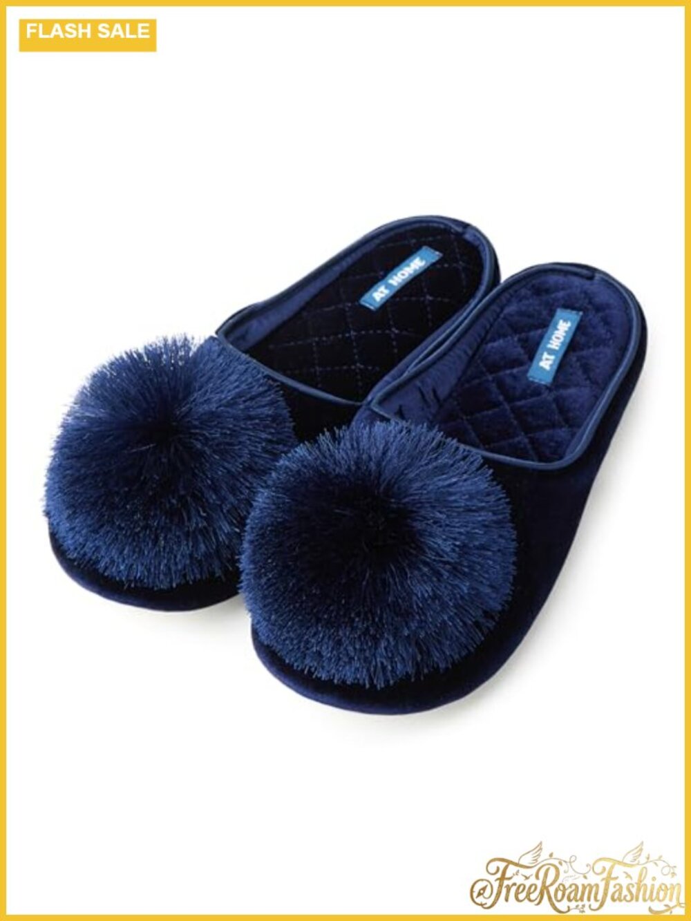 Faux Velvet Pompom Sandals Slip-Resistant Indoor Outdoor Slippers